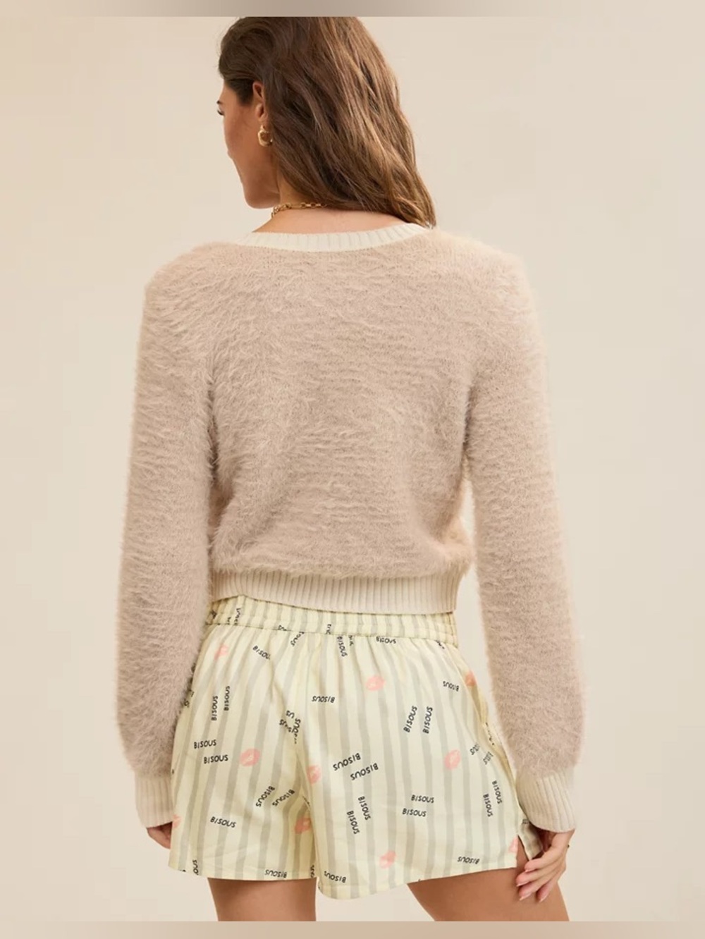 aerie Cream Fuzzy Button-Down - Picture 2 of 4